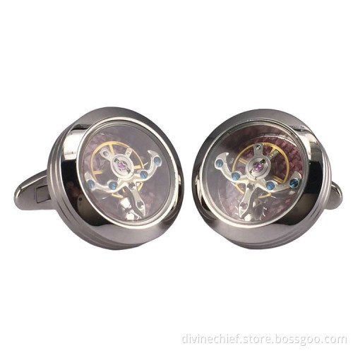 High Quality Polishing Tourbillon Cufflinks Stainless Steel Movement Cufflinks For Men
